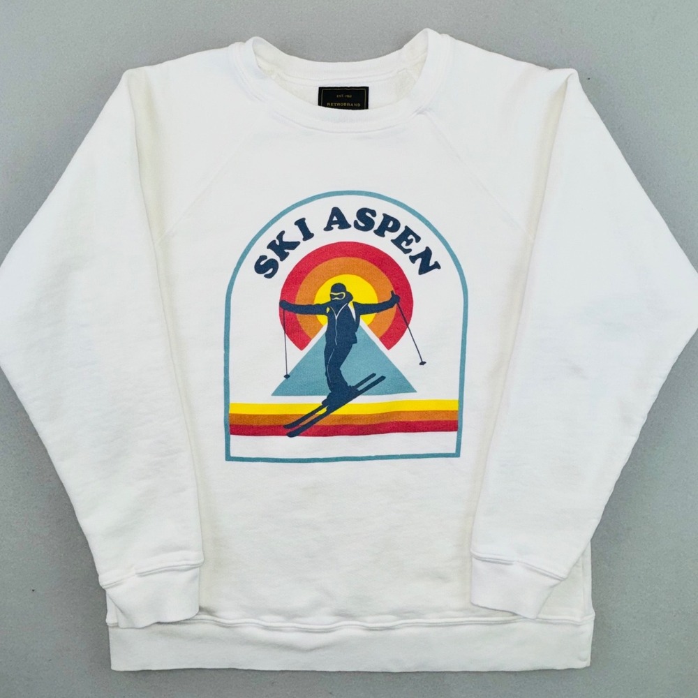Retrobrand Ski Aspen Graphic Sweatshirt White Raglan Pullover Women XS